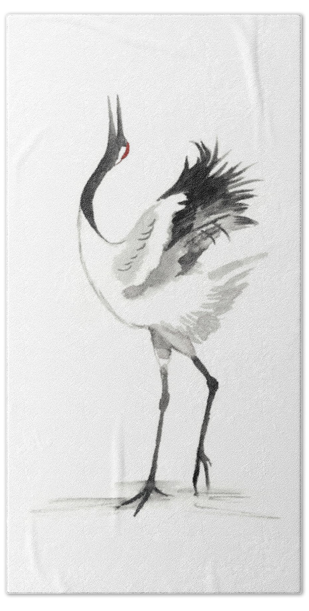 Asia Beach Towel featuring the painting Japanese Cranes Iv by Naomi Mccavitt
