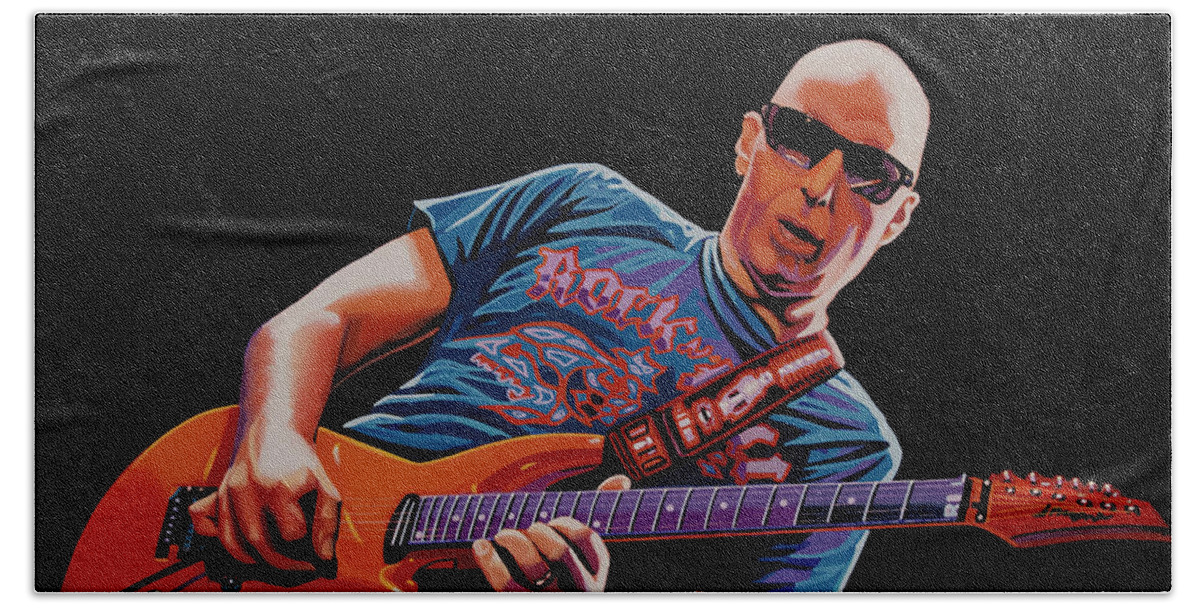 Joe Satriani Beach Towel featuring the painting Joe Satriani Painting 2 by Paul Meijering