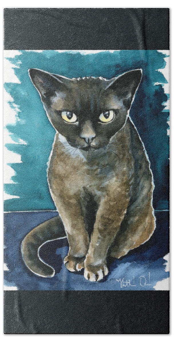 Cats Beach Sheet featuring the painting Joey - Devon Rex Cat Painting by Dora Hathazi Mendes