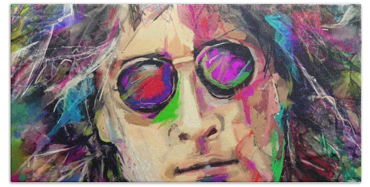 Impressionistic Beach Towel featuring the mixed media John Lennon Dreamer... by Mark Tonelli