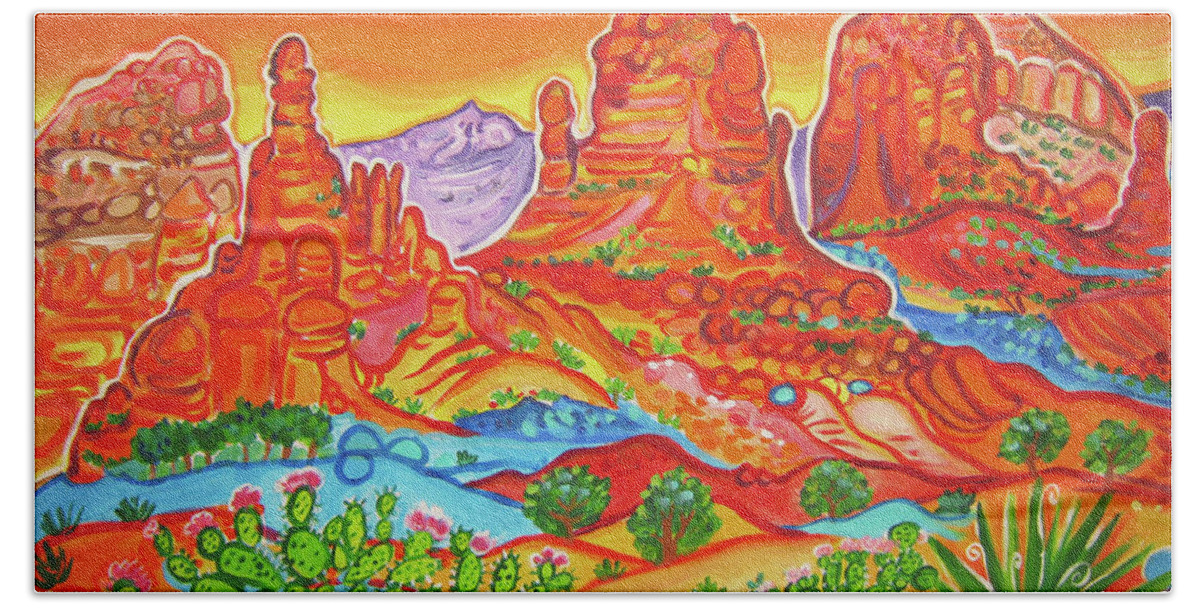 Sedona Painting Beach Towel featuring the painting Jordan Trail Viewpoint by Rachel Houseman