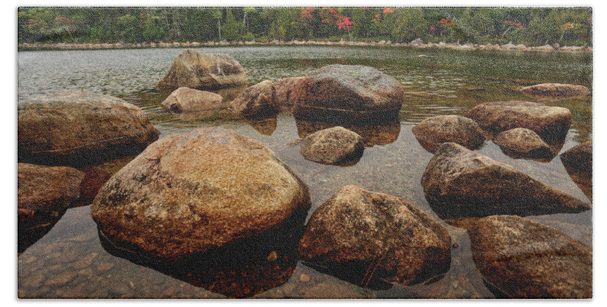 Maine Beach Sheet featuring the photograph Jordon Pond Boulders by Tom Gresham