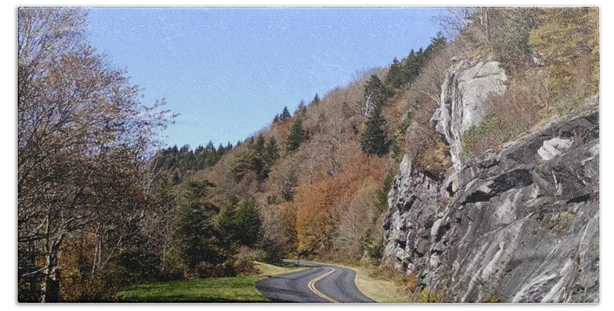 Blue Ridge Parkway Beach Towel featuring the photograph Just Around the Bend by Allen Nice-Webb