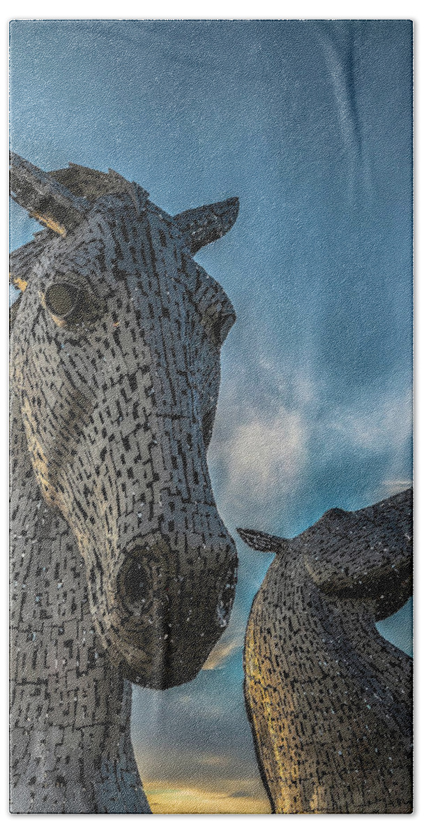 Kelpies Beach Sheet featuring the photograph Kelpies horse head sculptures by Charles Hutchison