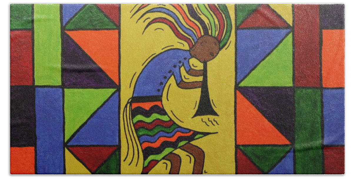 Susie Weber Beach Sheet featuring the painting Kokopelli Dance by Susie WEBER