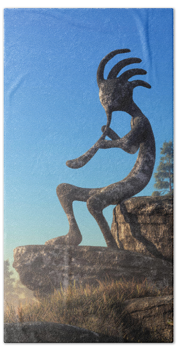 Kokopelli Beach Sheet featuring the digital art Kokopelli Statue by Daniel Eskridge