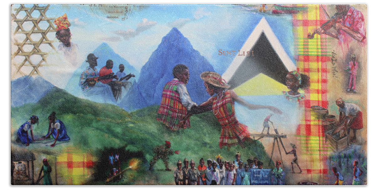 Kweyol Beach Towel featuring the painting Kweyol Bouyon by Jonathan Gladding