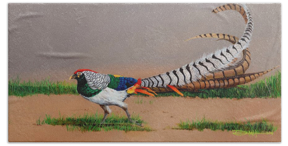 Birds Beach Towel featuring the painting Lady Amherst Pheasant by Dana Newman