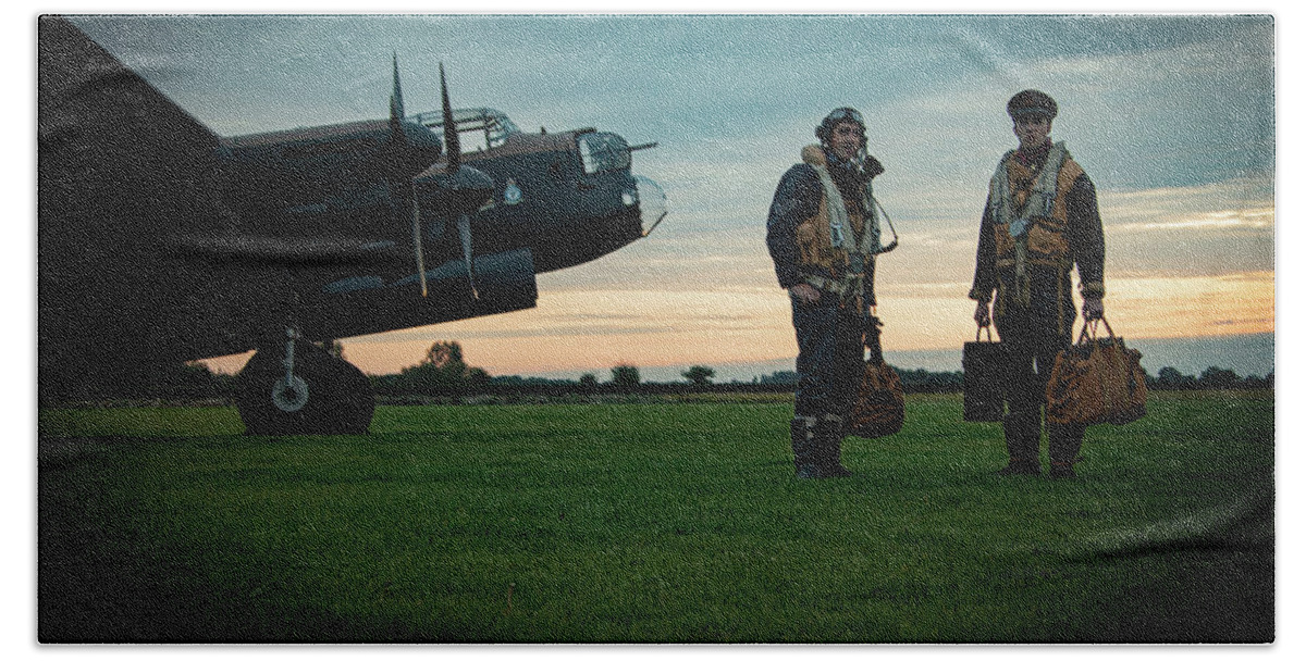 Aircraft Beach Towel featuring the photograph Lancaster Crew by Airpower Art