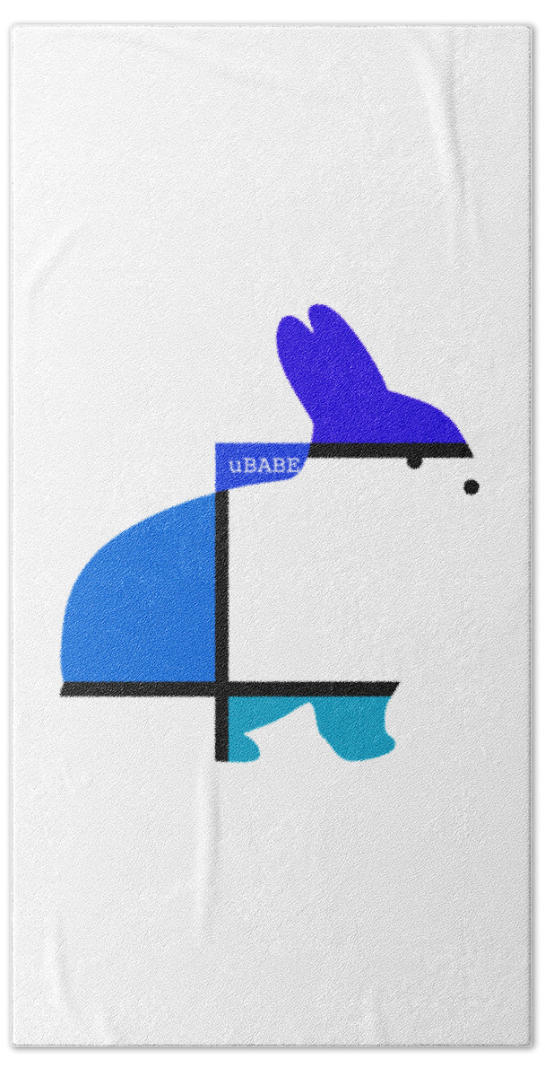 Lapin De Stijl Beach Towel featuring the digital art Lapin Agile Blue by Ubabe Style