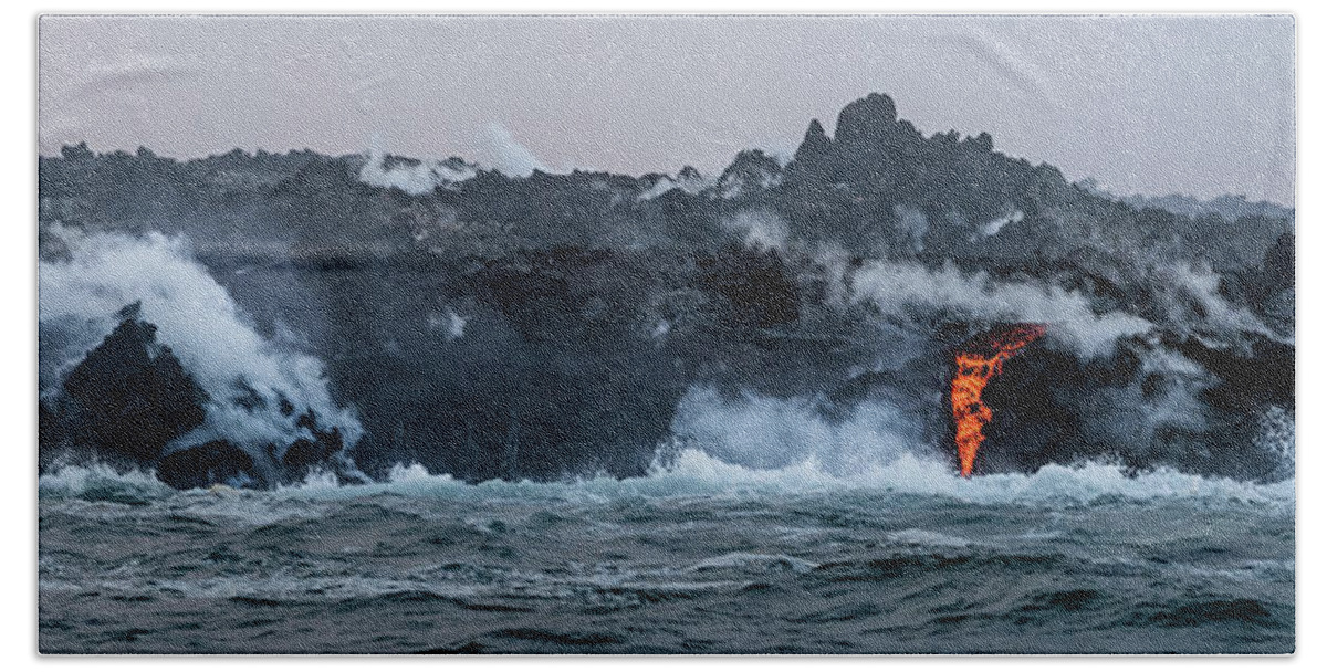 Lava Beach Towel featuring the photograph Lava Entering the Sea III by William Dickman
