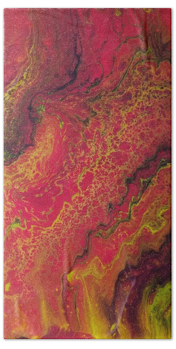 Pink Beach Towel featuring the painting Lava Geode by Allison Fox