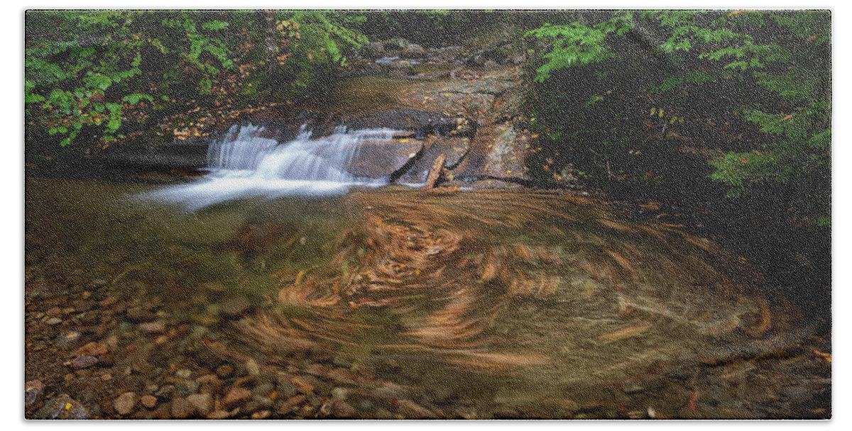 Swirl Beach Towel featuring the photograph Leaf Swirl at a Small Cascade in Franconia Notch State Park II by William Dickman