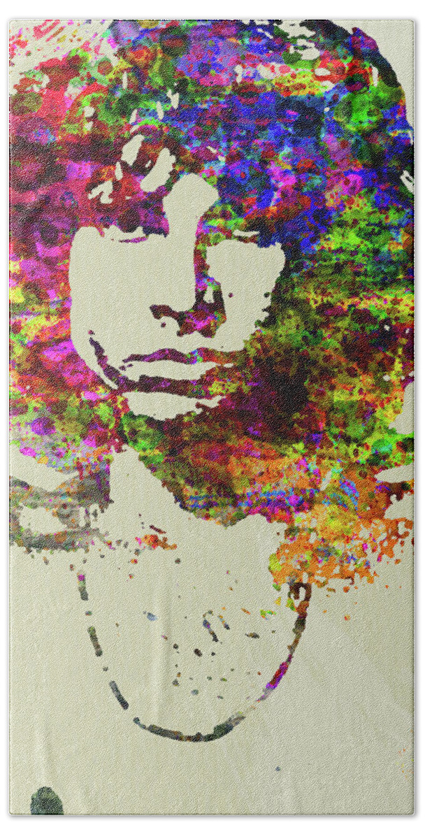 Jim Morrison Beach Towel featuring the mixed media Legendary Jim Morrison Watercolor by Naxart Studio