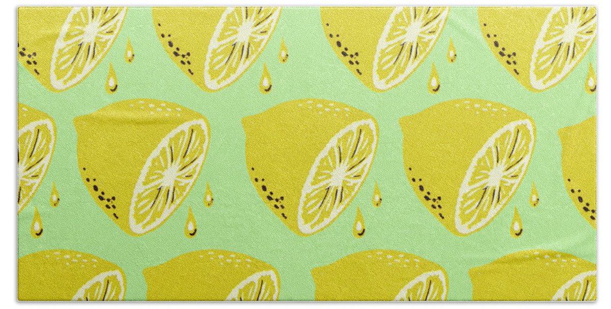 Background Beach Towel featuring the drawing Lemon Halves Pattern by CSA Images