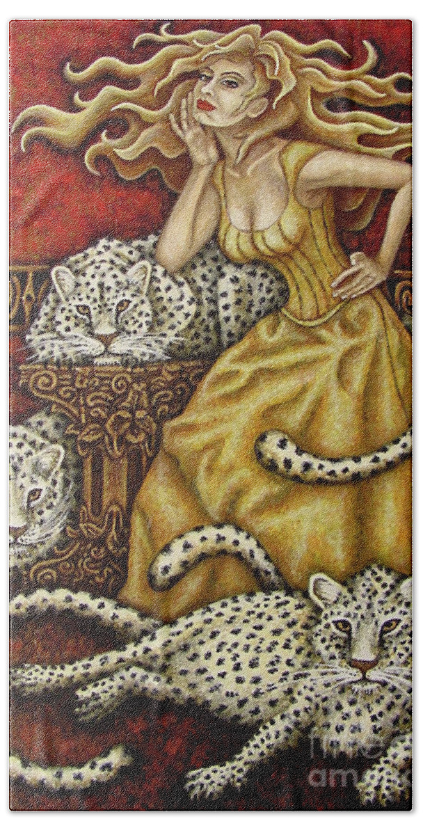 Cat Lady Beach Towel featuring the painting Leopard's Lair by Amy E Fraser