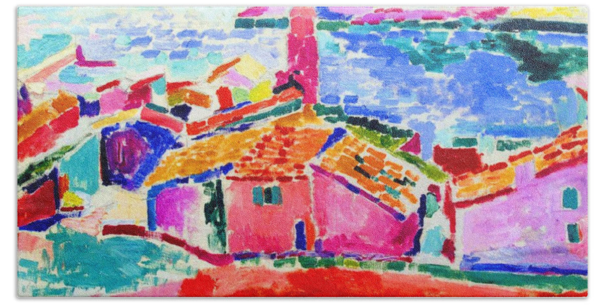 Matisse Beach Towel featuring the painting Henri Matisse - Les toits de Collioure by Jon Baran