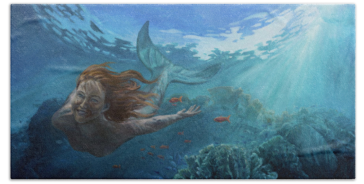 Mermaid Beach Towel featuring the painting Life in the ocean by Marco Busoni