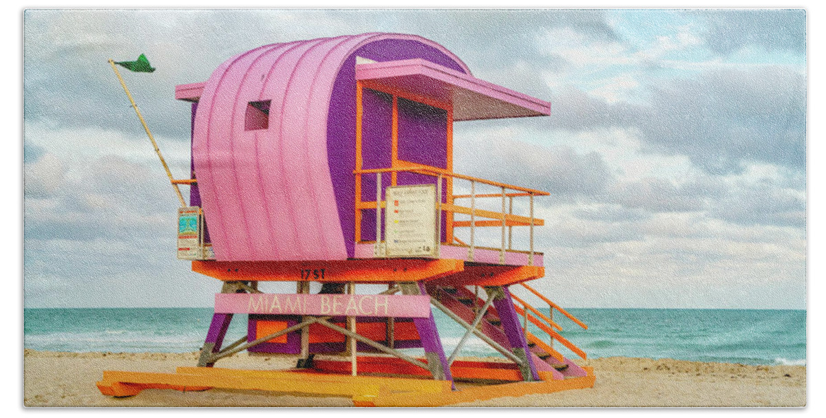 Estock Beach Towel featuring the digital art Lifeguard Station In South Beach by Laura Zeid