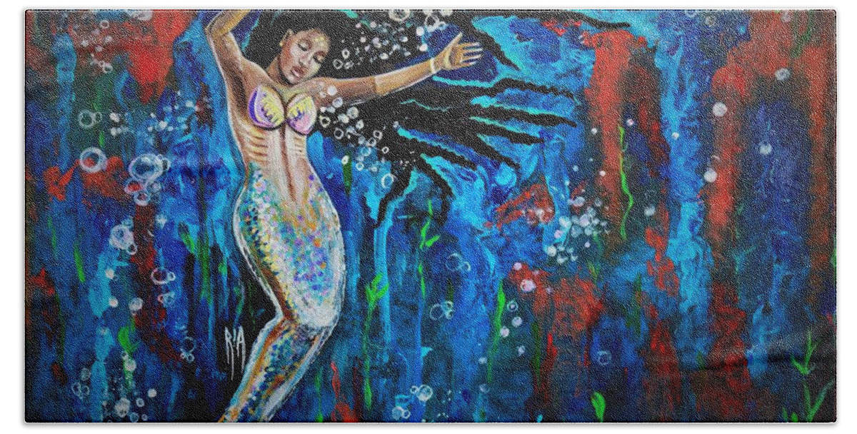 Mermaid Beach Towel featuring the painting Lifes Strong Currents by Artist RiA