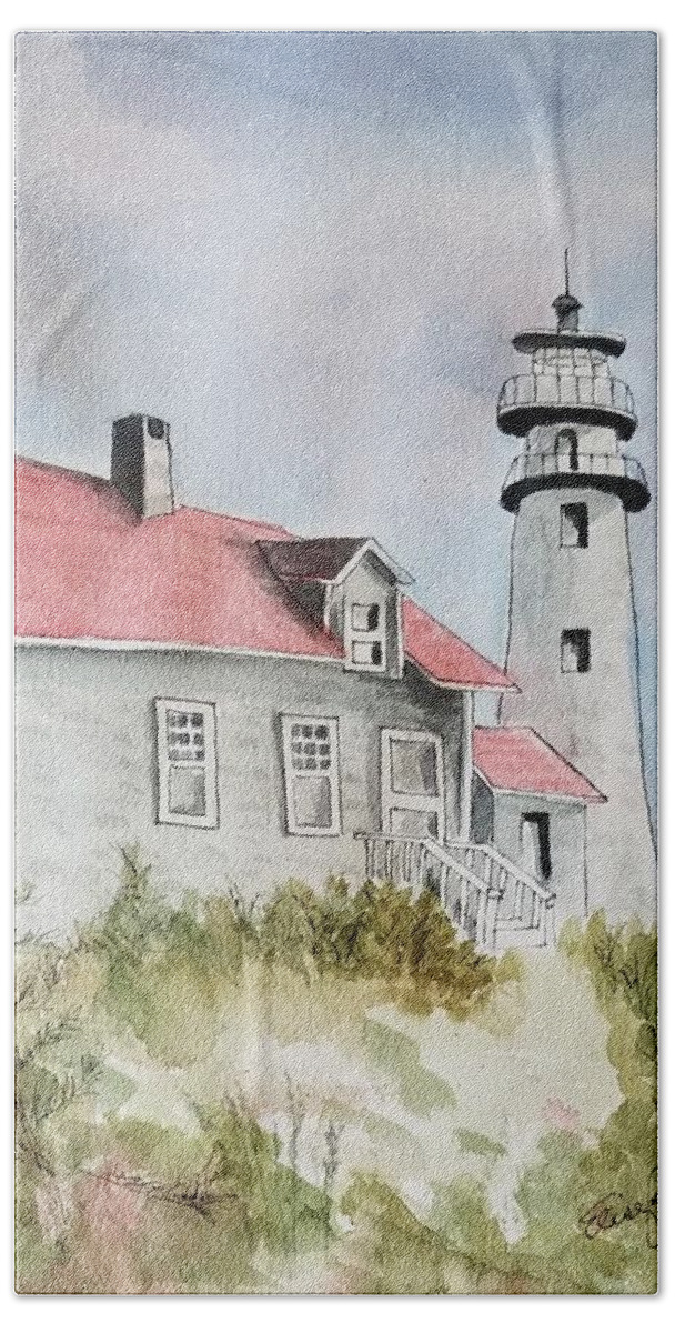 Light House Beach Towel featuring the painting Light House on the Beach by Elise Boam
