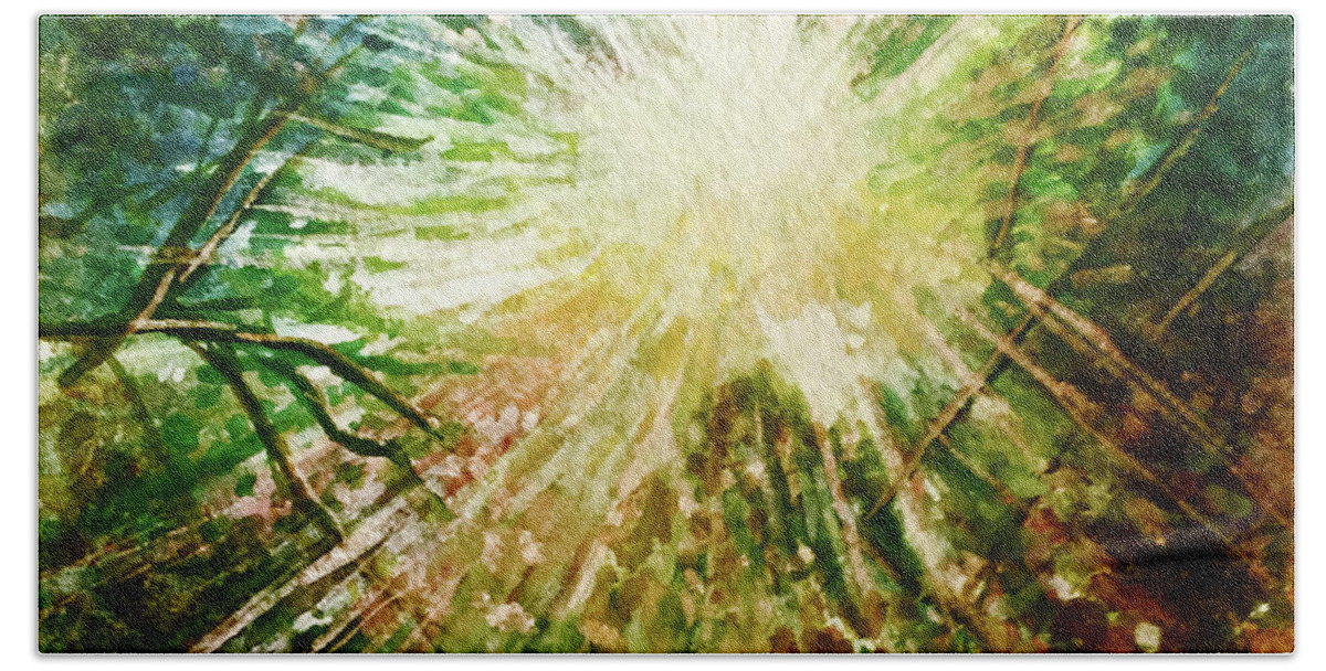 Light Beach Towel featuring the painting Light through Trees by Allison Ashton