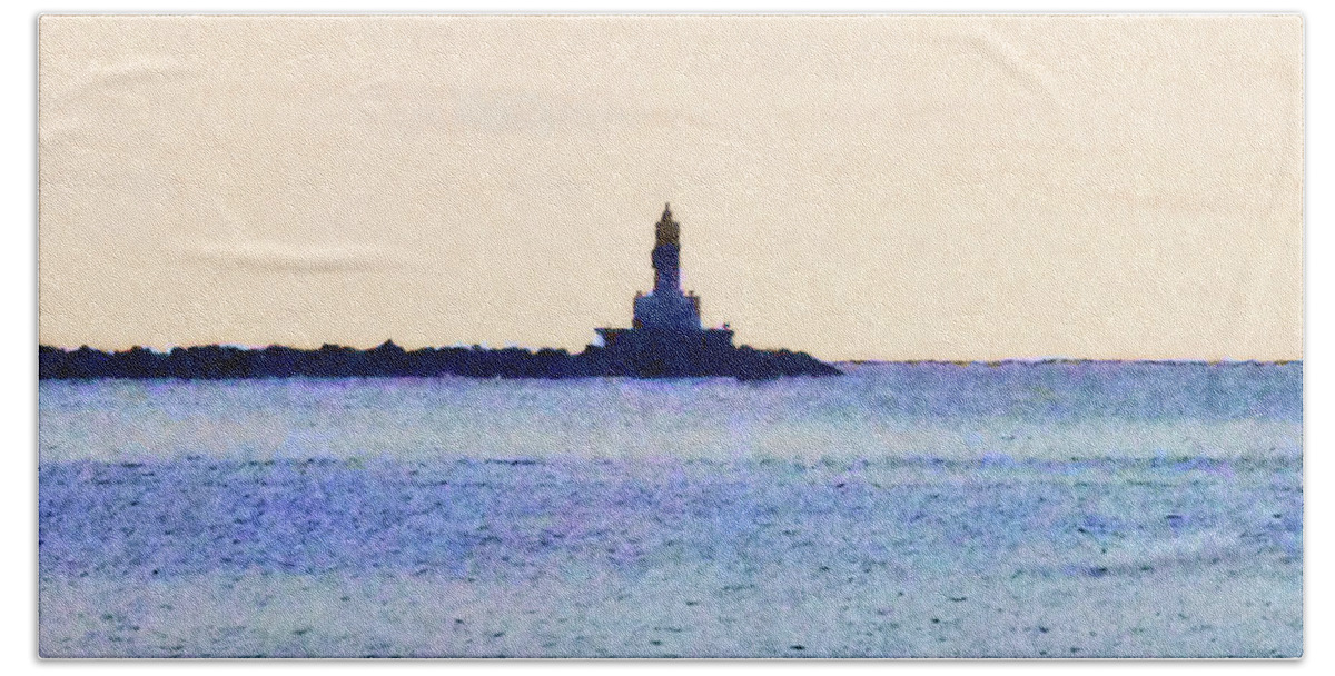 Michigan Beach Towel featuring the digital art Lighthouse On Lake by Phil Perkins