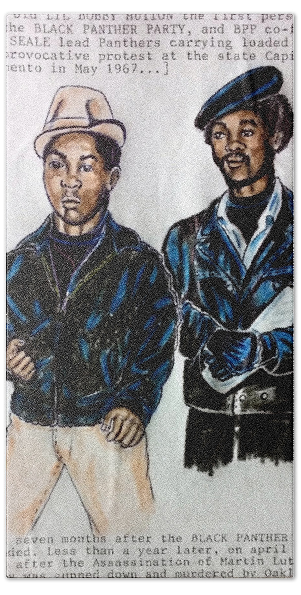 Black Art Beach Towel featuring the drawing Lil Bobby Hutton by Joedee
