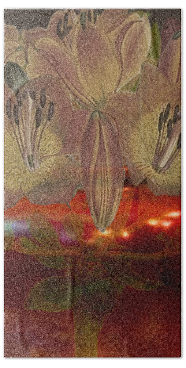  Flowers Beach Towel featuring the digital art Lily in Vase by Asok Mukhopadhyay