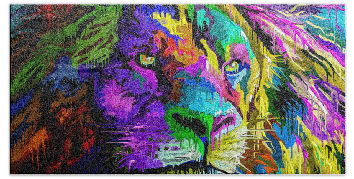 Painting Beach Towel featuring the painting Lion Head by Anthony Mwangi