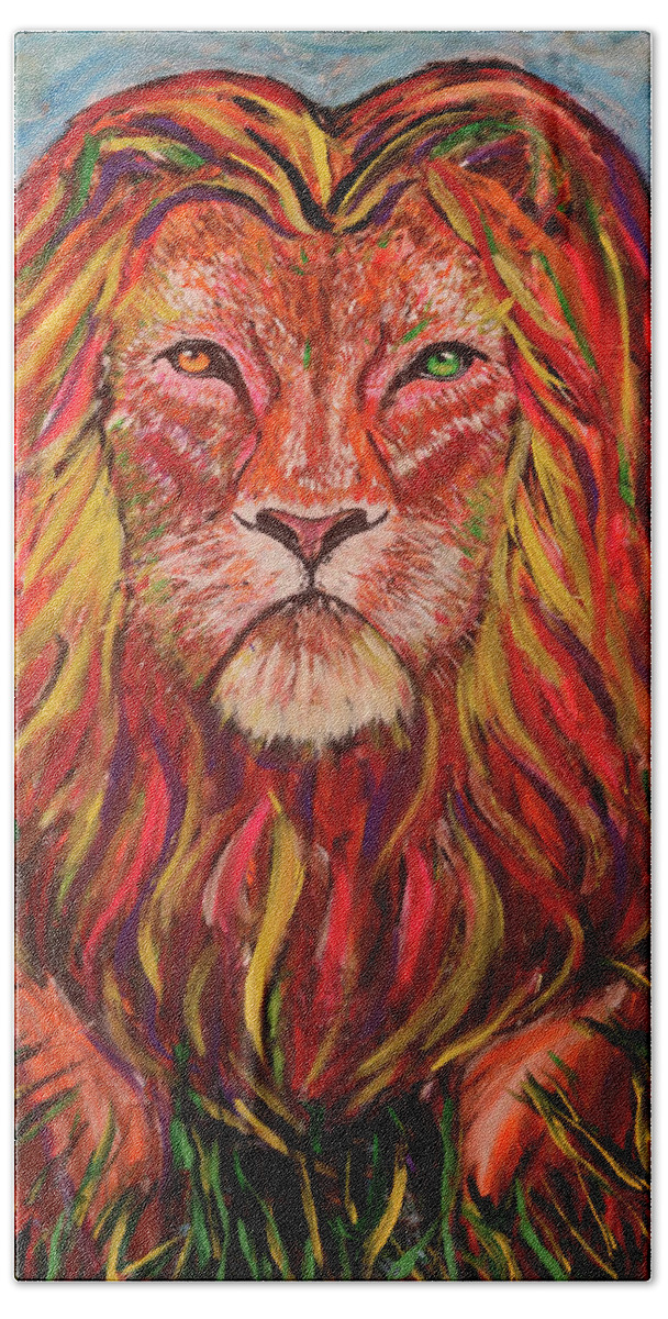 Lion King Painting Beach Towel featuring the painting Lion King by Jeff Jeudy