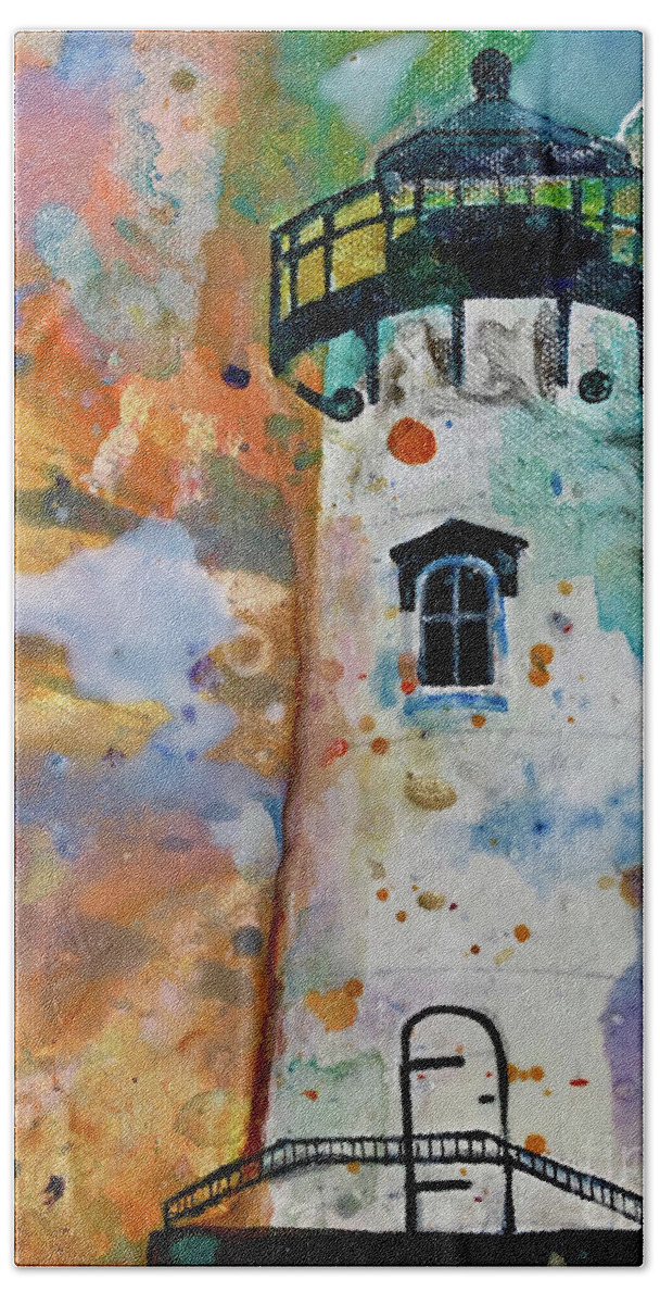 Lighthouse Beach Towel featuring the painting Lite_Haus by Kasha Ritter