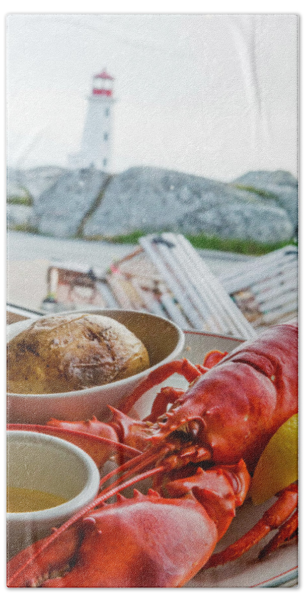 Estock Beach Towel featuring the digital art Lobster At Peggy's Cove Canada by Pietro Canali