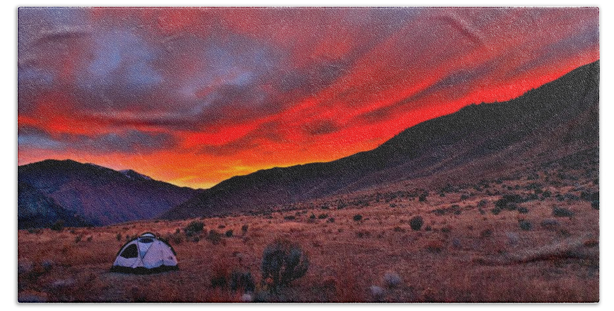 Sunset Beach Towel featuring the photograph Lone Tent by Tom Gresham
