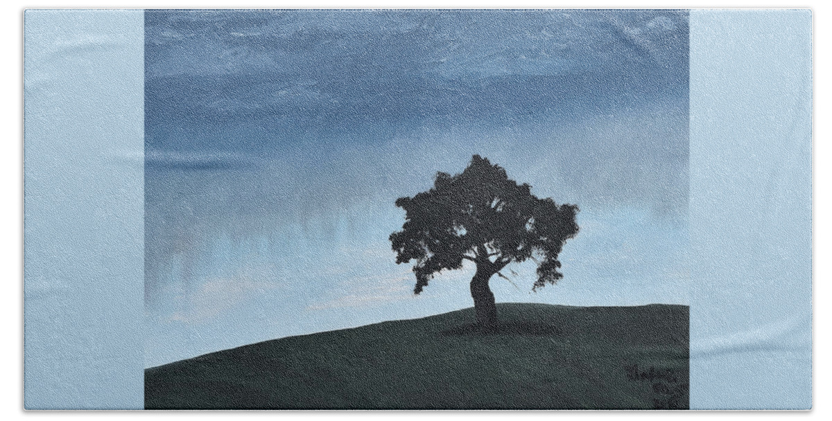 Landscape Beach Towel featuring the painting Lone Tree by Gabrielle Munoz