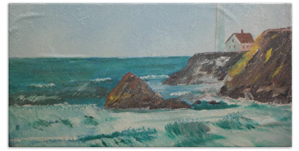 Lighthouse Beach Towel featuring the painting Look Out # 42 by Donald Northup