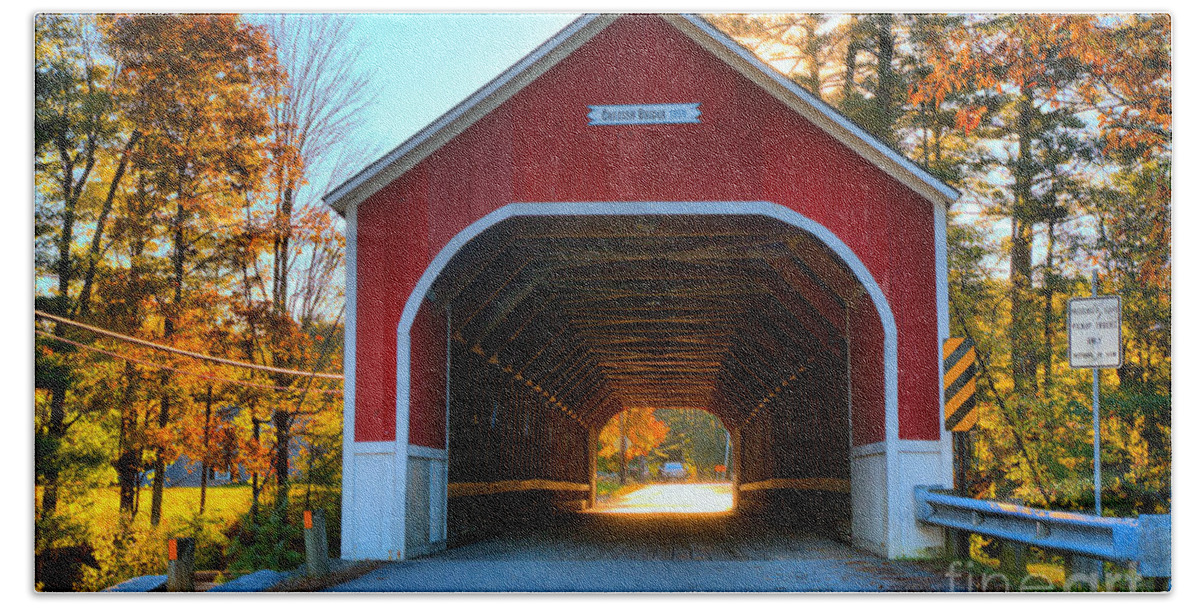 Cresson Covered Bridge Beach Towel featuring the photograph Looking Into The Cresson Covered Bridge by Adam Jewell