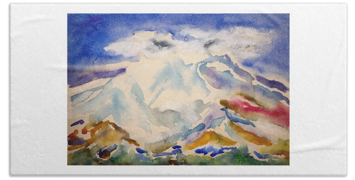 Watercolor Beach Towel featuring the painting Lost Mountain Lore by John Klobucher