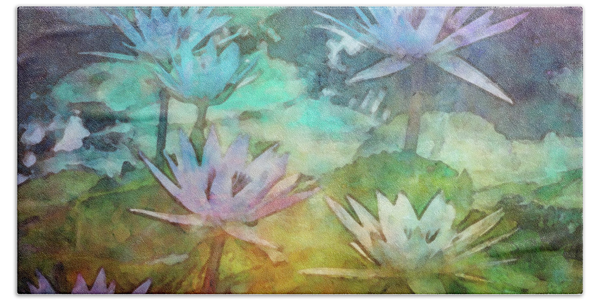 Impressionist Beach Towel featuring the photograph Lotus Blossoms 4666 IDP_2 by Steven Ward