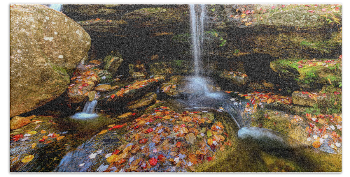 Diana's Baths; New Hampshire; New England; Waterfall; Falls; Autumn; Fall; Season; Color; Colorful; Leaves; Rocks; Romantic; Love; Heart; Beat; Relationship; Tender; Emotion; Desire; Landscape; Rob Davies; Photography; Conway; No Person Beach Towel featuring the photograph Love Heart by Rob Davies