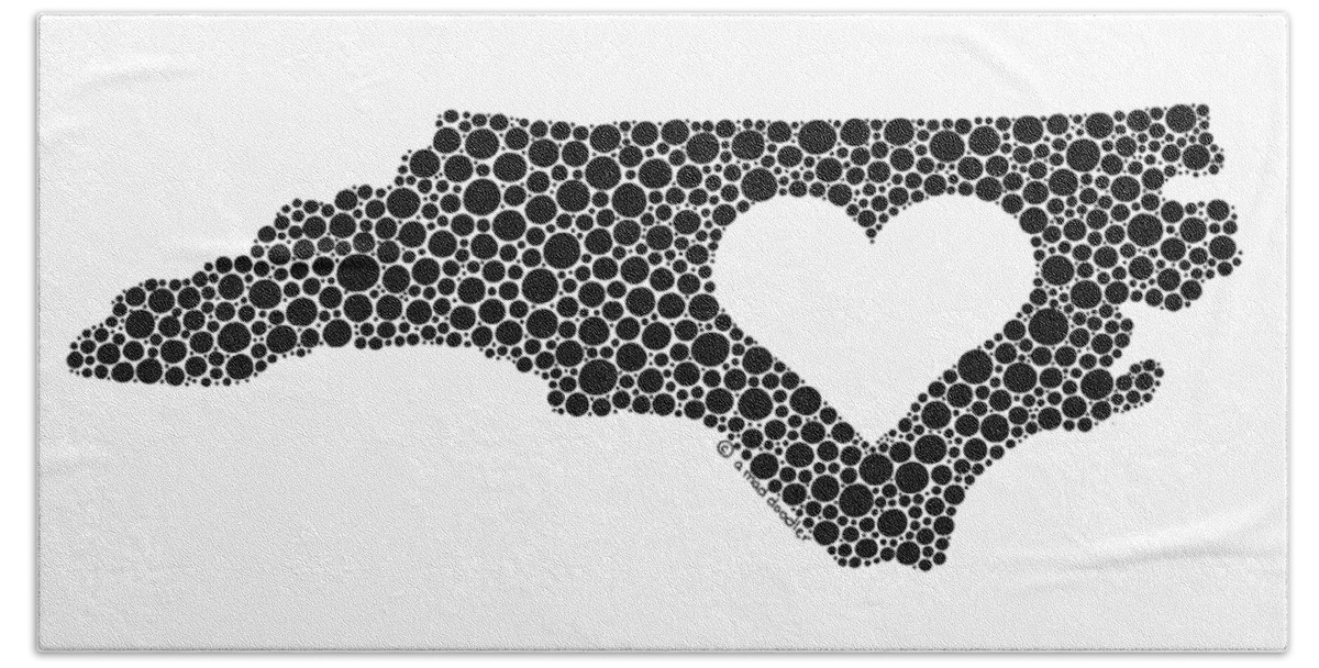 Black And White Beach Towel featuring the drawing Love North Carolina by A Mad Doodler