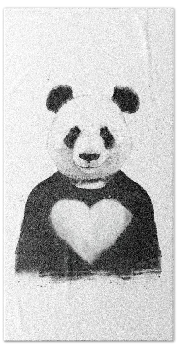 Panda Beach Towel featuring the mixed media Lovely panda by Balazs Solti