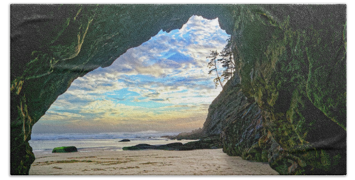 Cave Beach Towel featuring the photograph Low Tide View Out Ocean Cave by Robert C Paulson Jr