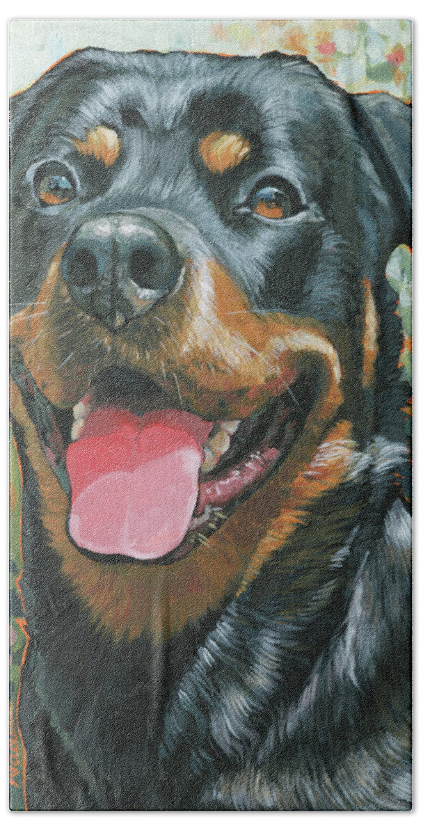 Rottweiler Beach Towel featuring the painting Lucy by Nadi Spencer