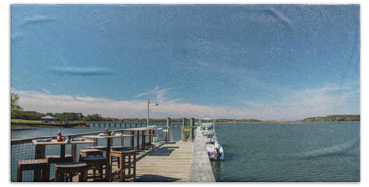 View Beach Towel featuring the photograph Lunchtime View From Hudson's Seafood On The Docks by Dennis Schmidt