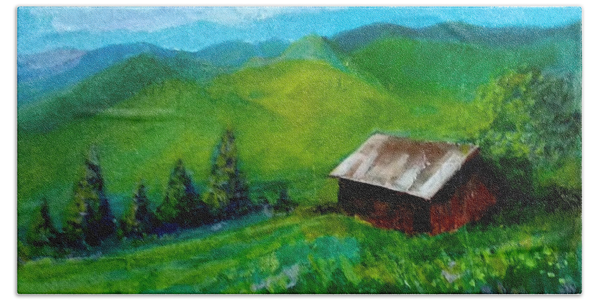 Switzerland Beach Towel featuring the painting Lush Green by Asha Sudhaker Shenoy