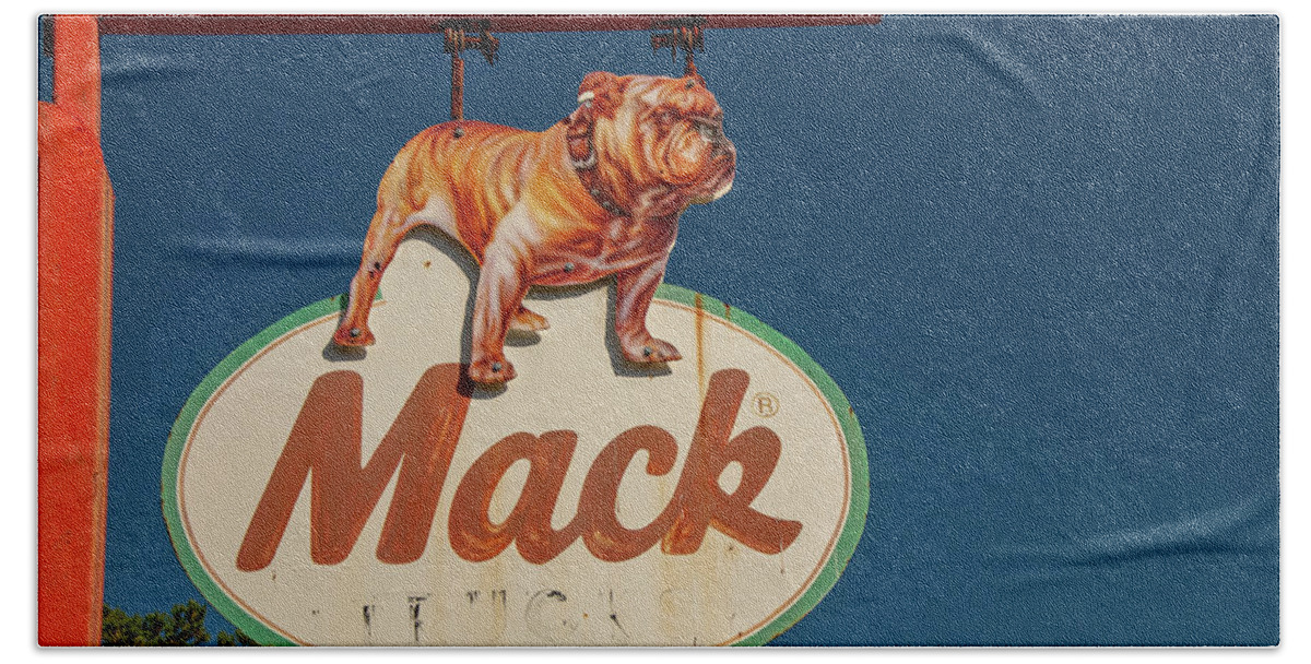 Mack Truck Beach Sheet featuring the photograph Mack Bulldog Vintage Sign by Kristia Adams