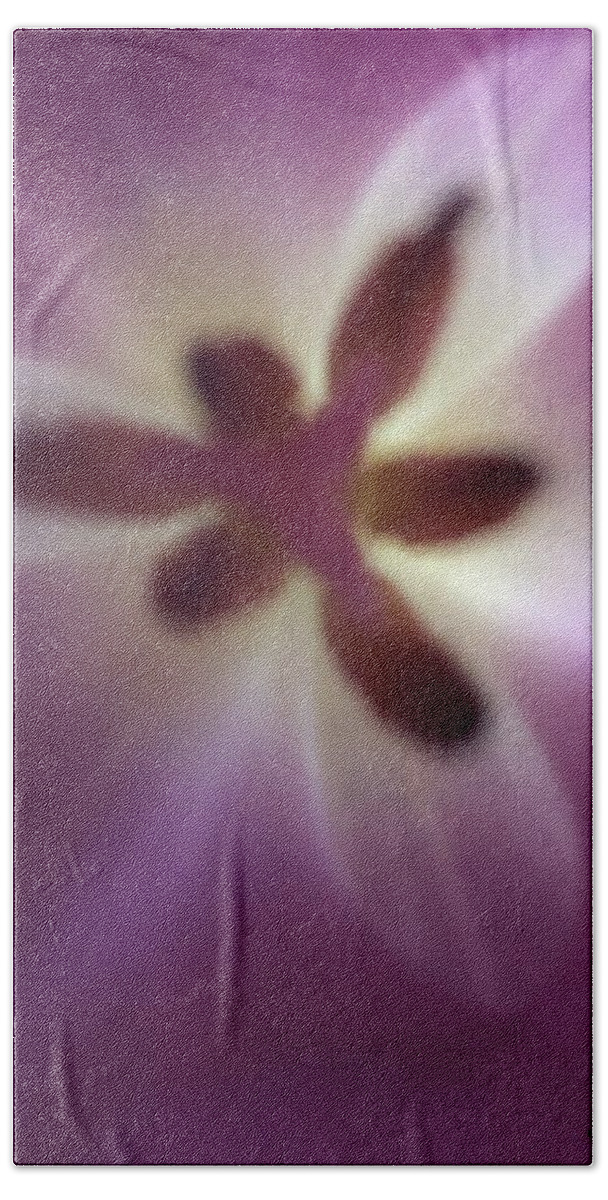 Macro Beach Towel featuring the photograph Macro Purple Tulip by Marian Lonzetta