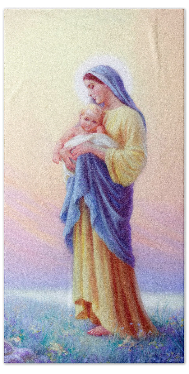 Madonna Beach Towel featuring the painting Madonna and Child I by Maybel Rollins Harris