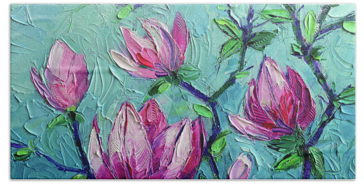 Magnolias Beach Towel featuring the painting Magnolias by Mona Edulesco